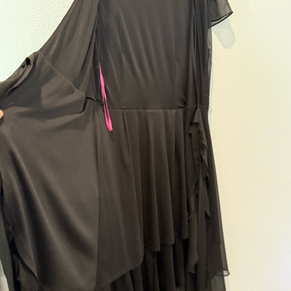 Betsey Johnson Little Black Dot V-Neck High Low Ruffle Cap Sleeve Wrap Dress 10 - Picture 11 of 16